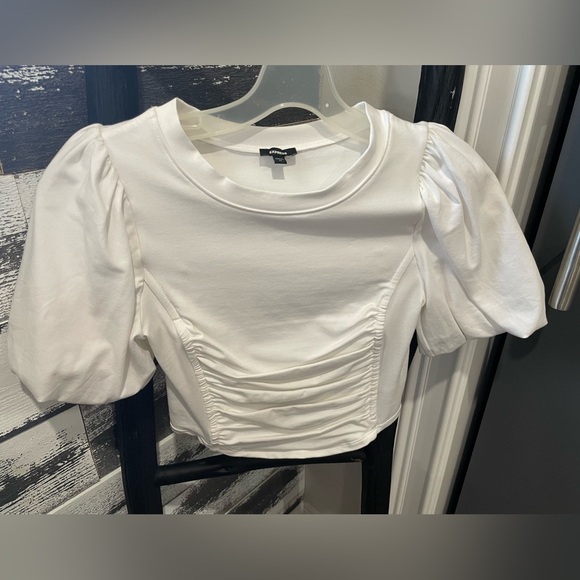 Express White Puffed Sleeve Corset Cropper Tee - Picture 4 of 9